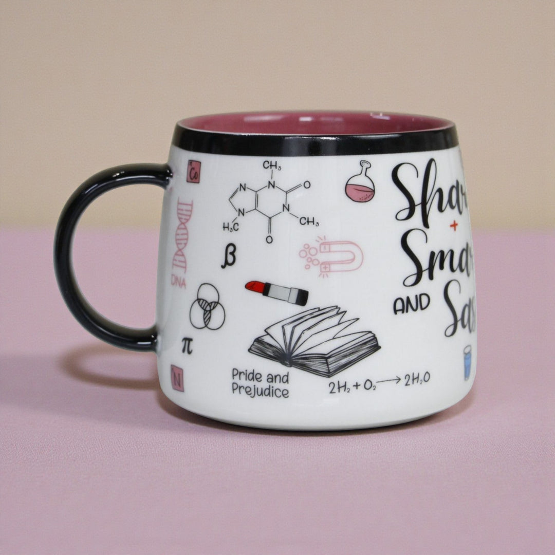 Ceramic Mug with literary-themed designs , scientific illustrations, and text